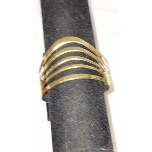 A Vintage Thierry Mugler Gold Tone Banded Cuff Bracelet Wavy Layered Elegant